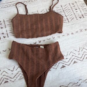 Aerie crochet High-Waist Bikini Set in Rich Brown